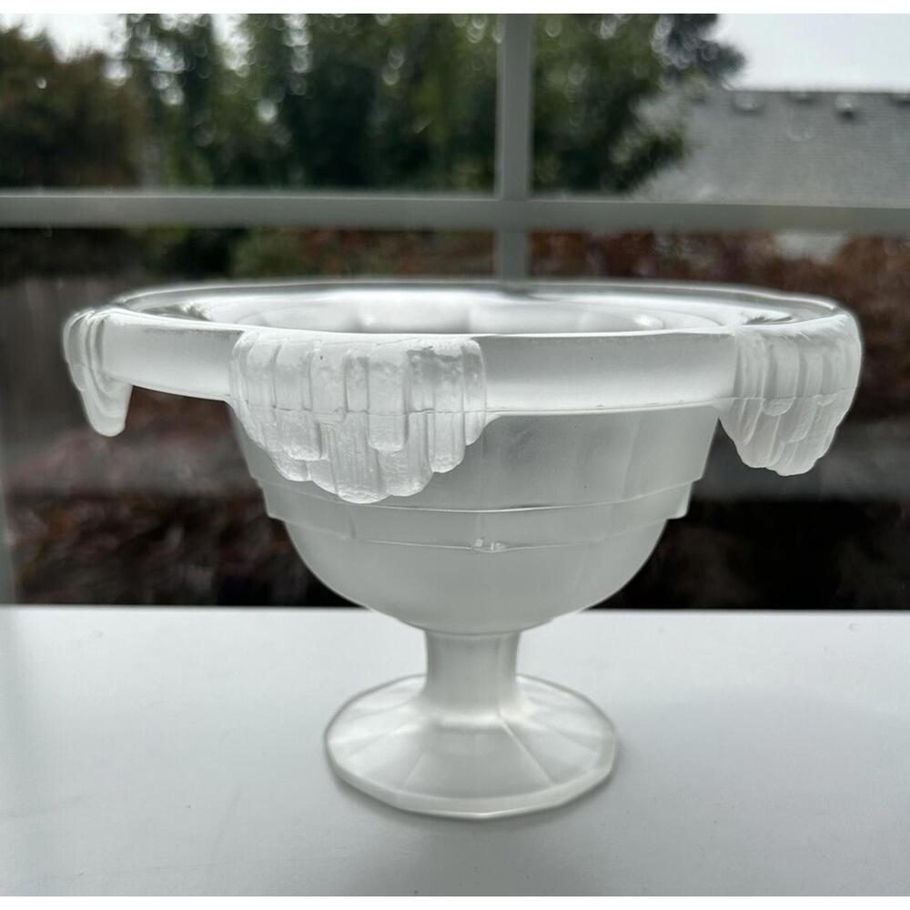 Lovely Art Deco Satin Crystal Footed Compote Bowl